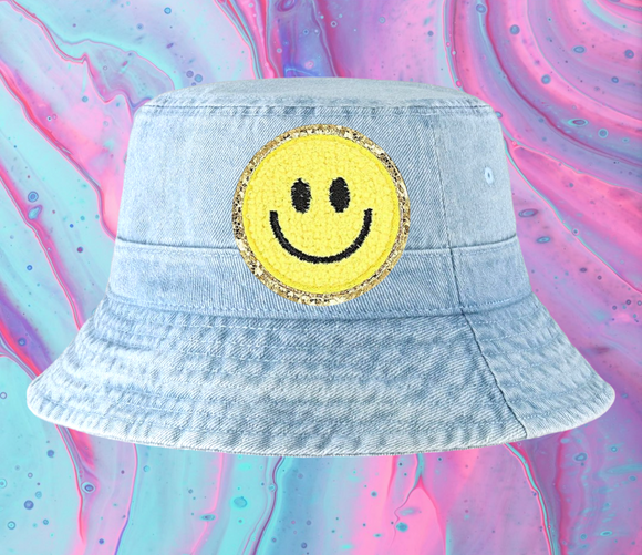 Yellow Smiley Face Light Denim Bucket Hat