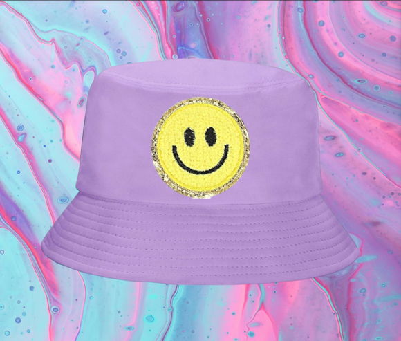 Yellow Smiley Face Lilac Cotton Bucket Hat