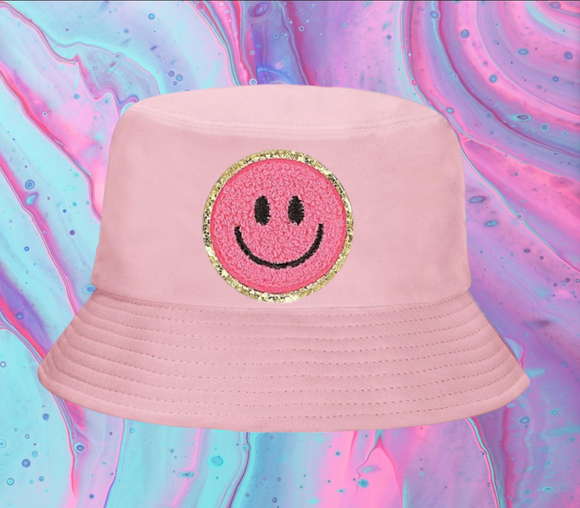 Pink Smiley Face Blush Pink Cotton Bucket Hat