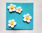 Handmade Clay Flower & Glitter Canvas Trio- The Escape, by Angela