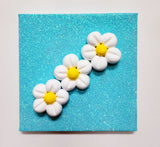 Handmade Clay Flower & Glitter Canvas Trio- The Escape, by Angela