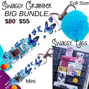 BIG BUNDLE THE "BLUE BUTTERFLY" Swaggy Grabber Original Card Grabber & Swaggy Tags